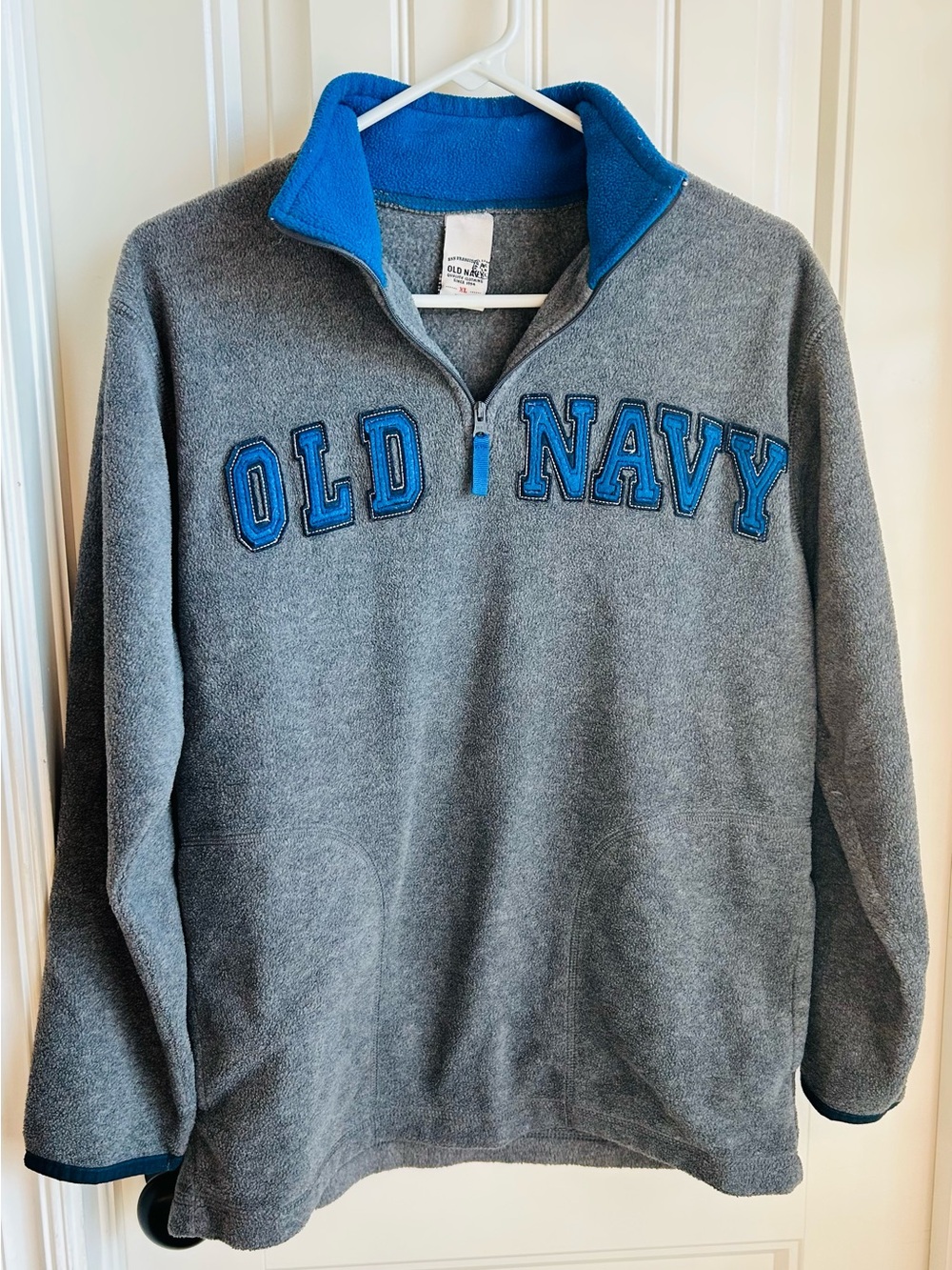 Old Navy Boy’s Gray Half-Zip Fleece Pullover with Blue Trim